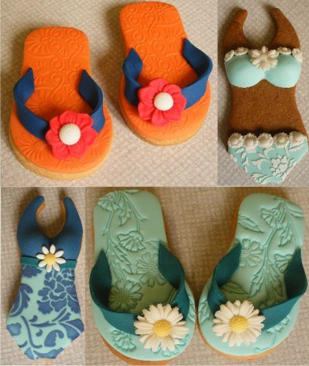 flip flop and swimsuit cookies