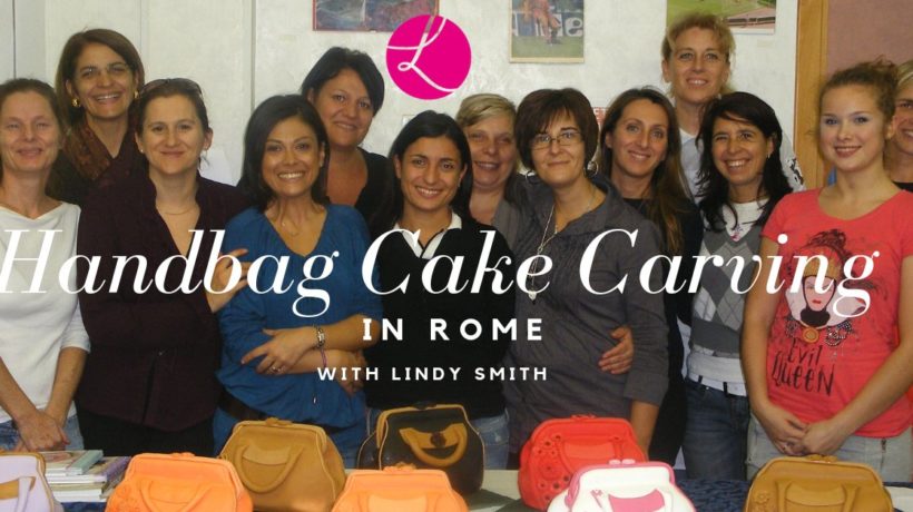 handbag cake carving in Rome with Lindy Smith