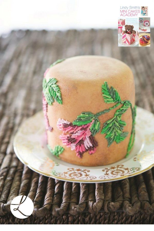 embroidered peony mini cake by Lindy Smith