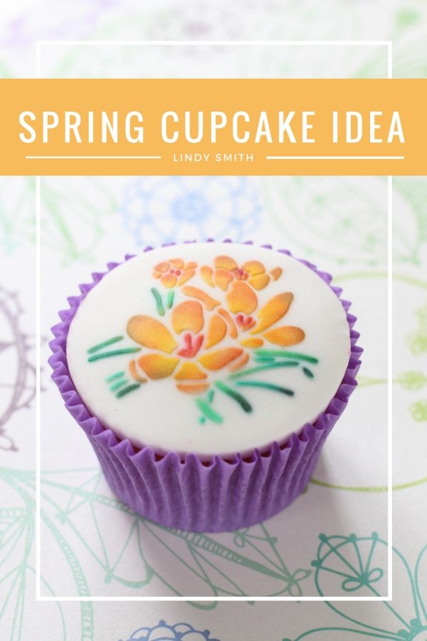 crocus stencilled cupcake by Lindy Smith
