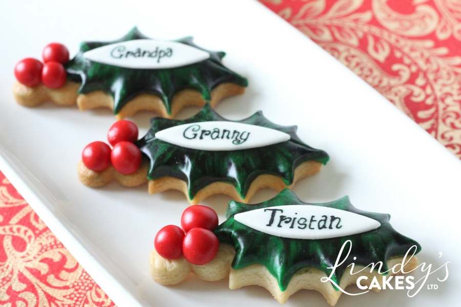 Christmas holly place settings by sugarcraft expert Lindy Smith