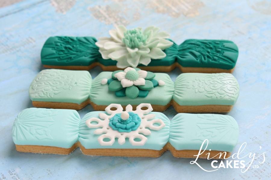 Green and aqua Christmas cracker cookies by Lindy Smith