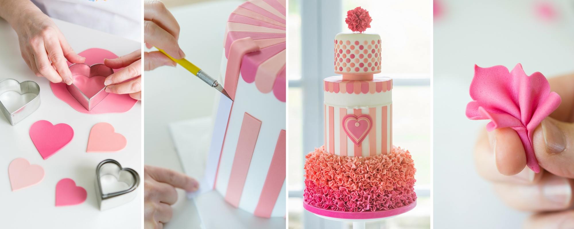 steps for making Lindy Smith's sweetheart stripes party cakes