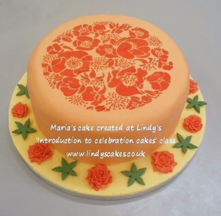 peaony stencilled cake