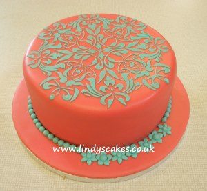Lindsey's coral and aqua cake