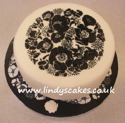 Donna's black and white species rose stencil cake