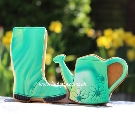 watering can and wellie cookie by Lindy Smith