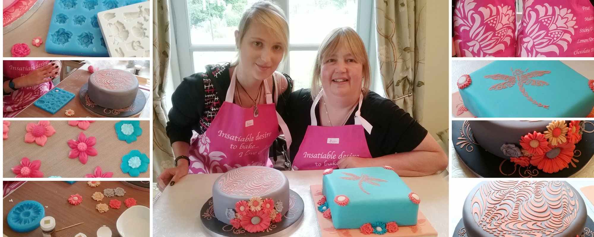 mum and daughter class with Lindy Smith - learning to cover a cake with a professional finish
