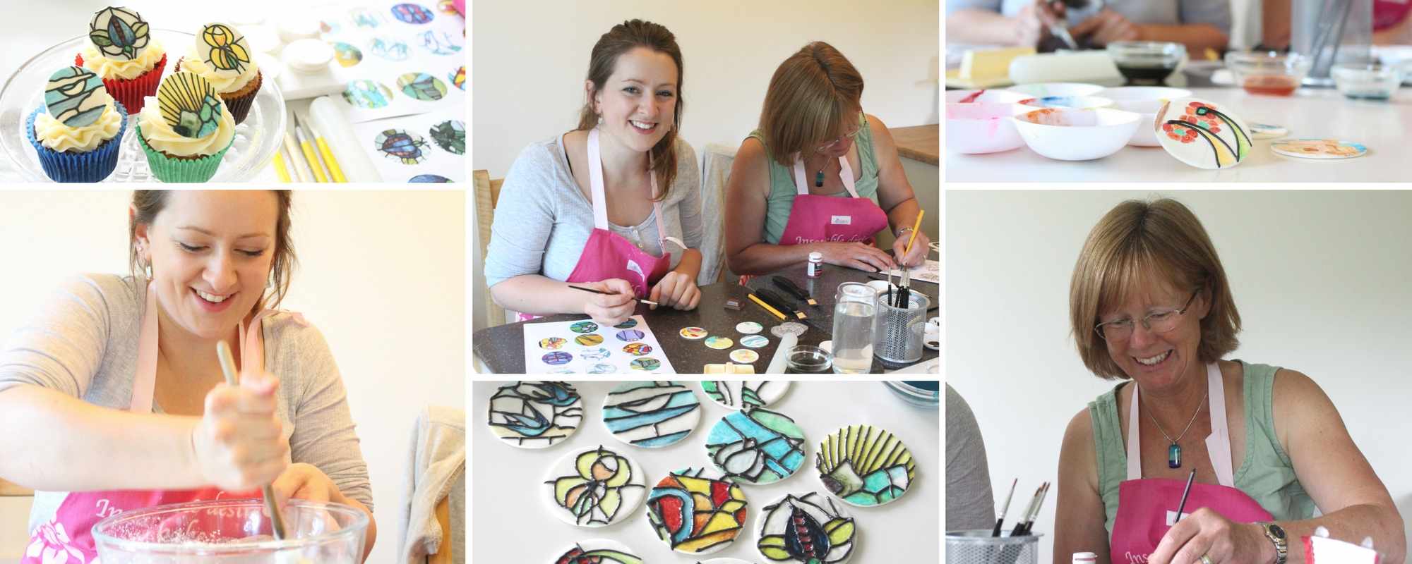 Bespoke cake decorating workshops - Mum and daughter cake decorating technique class - creating stained glass in sugar