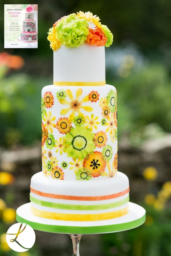 summertime blooms wedding cake from Lindy Smith's Simply Modern Wedding Cakes book