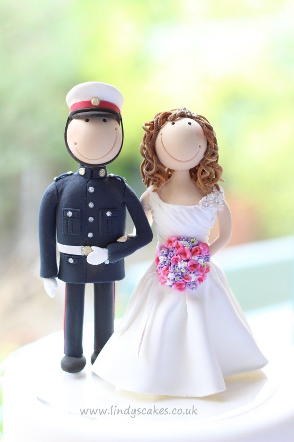 bespoke Royal Marine cake topper and bride