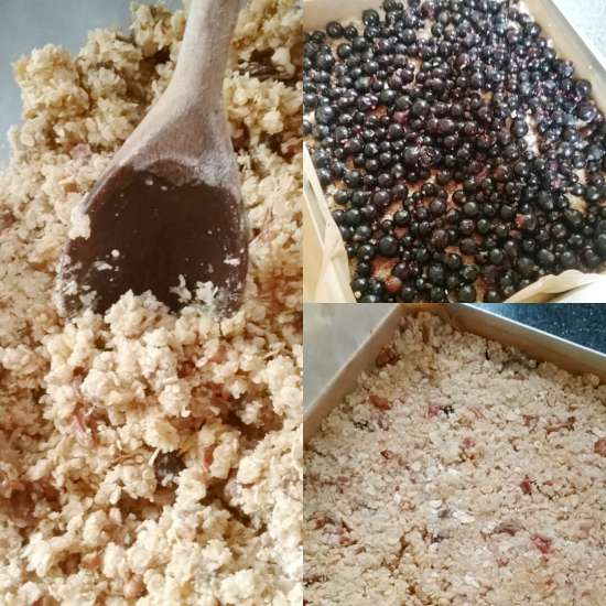 mixing and preparing blackcurrant flapjack