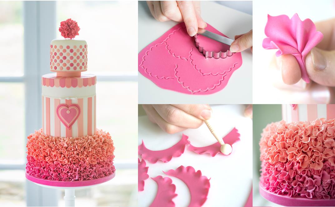 Sweet heart stripes cake with ombre sugar ruffles from Lindy's 'Simply Modern Wedding Cakes book