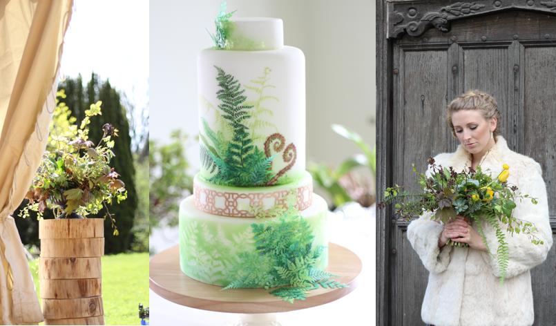 Pictures from the Botanical themed wedding photoshoot at Kinnersley Castle - cake by Lindy Smith