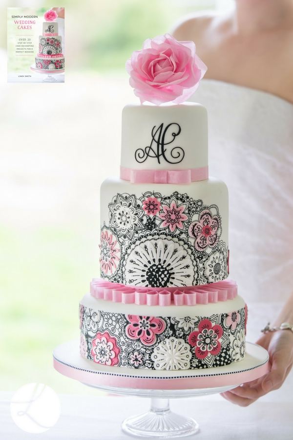 Designer doodle art wedding cake from 'Simply modern wedding cakes' by Lindy Smith