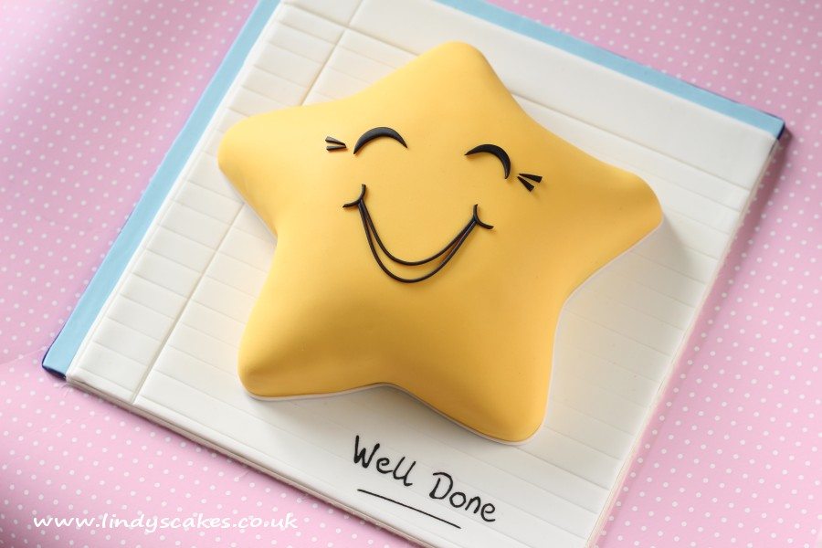gold star well done cake - message written with a fluid writer