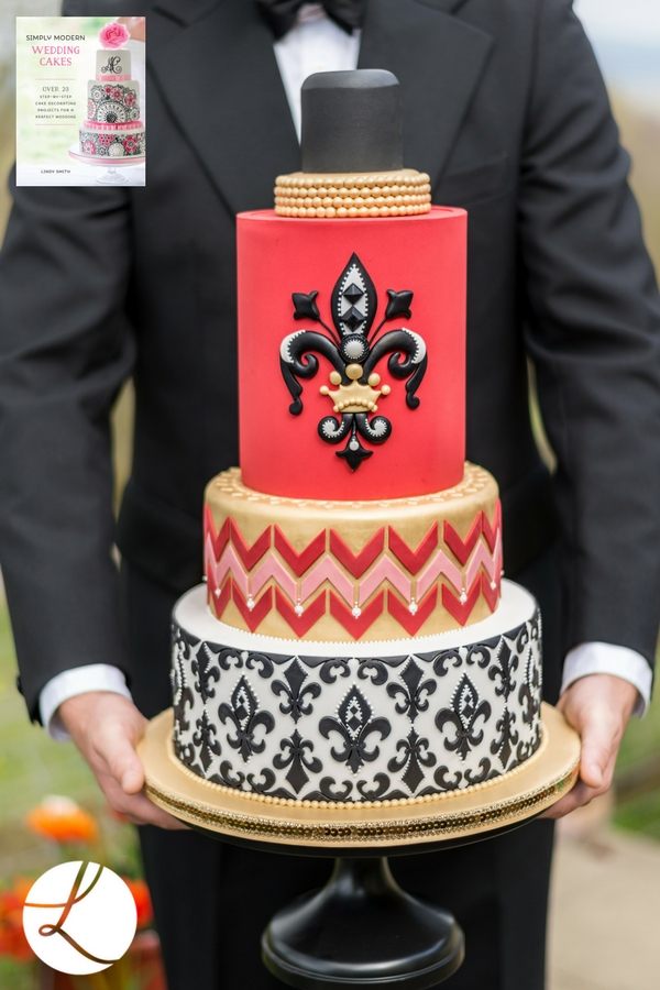 flamboyant-fleur-de-lis-red-and-black-design-from-best-selling-author-lindy-smiths-simply-modern-wedding-cakes-book