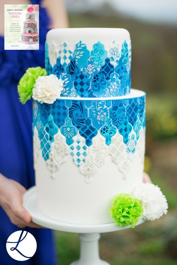 Something blue stencilled cake