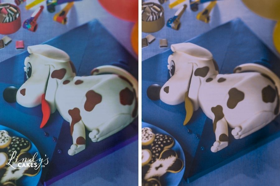 dog cake as a dog or colourblind person might see it
