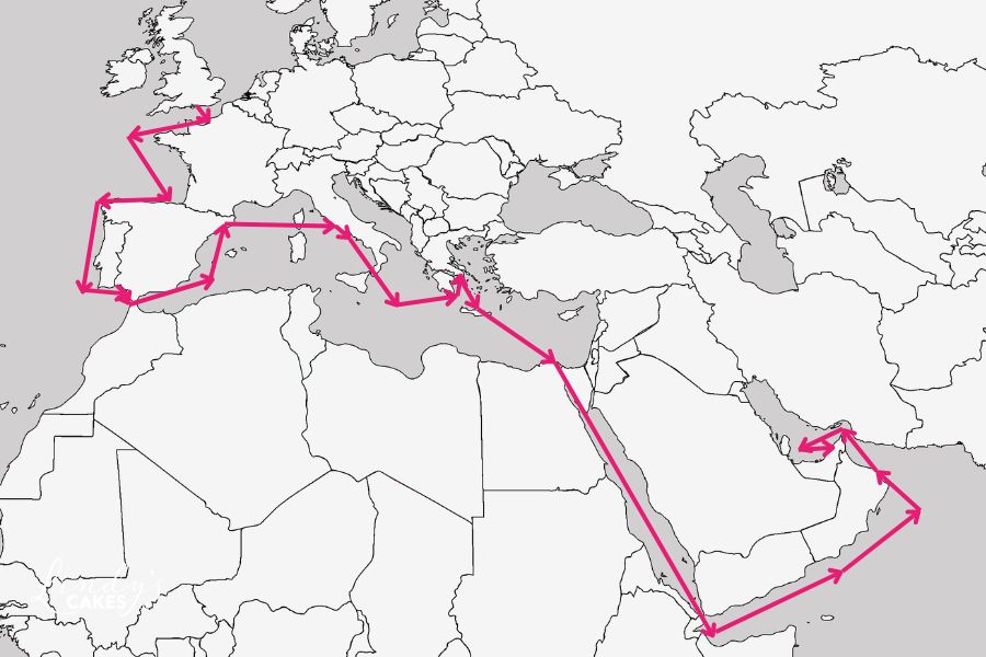 MSC Virtuosa cruise route Southampton to Dubai