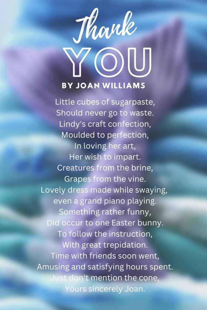 sugarcraft lesson poem for Lindy by Joan Williams